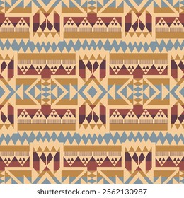 Colorful beige Native American geometric pattern. Vector aztec southwestern geometric shape seamless pattern. Ethnic geometric pattern use for textile, home decoration elements, upholstery, etc.