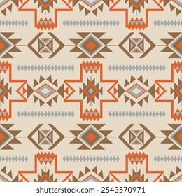 Colorful beige Native American pattern. Vector colorful aztec southwestern geometric shape seamless pattern. Southwestern geometric pattern use for textile, home decoration elements, upholstery, etc.