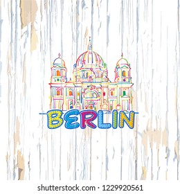 Colorful Berlin drawing on wooden background