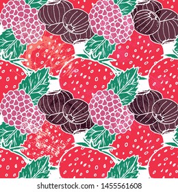 Colorful berries and leaves seamless pattern print background design - Vector