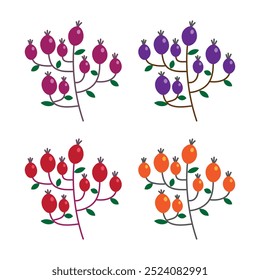 Colorful Berry Branches - Stylized Vector Set