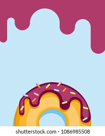 colorful berry donut isolated on blue pastel background. Top View Donut in bright glaze for postcards, menu design, cafe decoration, delivery box. bright food card. vector Doughnut illustration