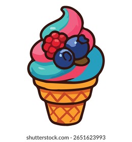 Colorful Berry Ice Cream Cone Illustration - Sweet Vector Dessert Design