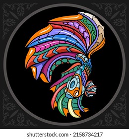 Colorful betta fish mandala arts. isolated on black background.