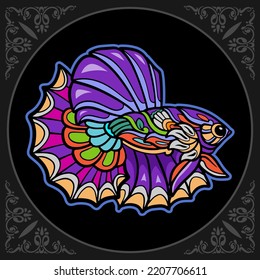 Colorful Betta fish mandala arts isolated on black background