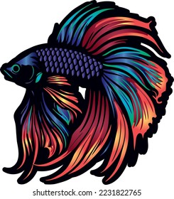 Colorful betta fish vector illustration from side