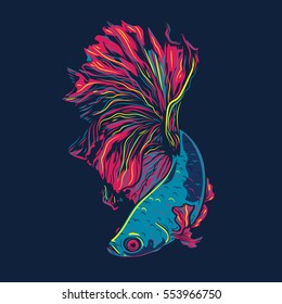 Colorful Betta Fish Vector Illustration. Siamese Fighting Fish. Betta Splendens.