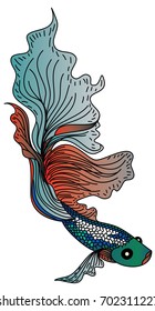 colorful Betta fish vector.beautiful Fighting fish, Hand drawing Siamese fighting fish vector.Traditional Japanese culture for printing on background.