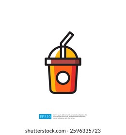 Colorful Beverage Icon with Orange and Yellow Shades Featuring a Straw for Refreshment and Enjoyment in Summertime