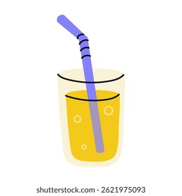 Colorful beverage with a striped straw in a clear glass on a light background