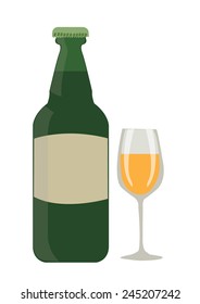 Colorful beverages in glass with blank label bottle. Drink. Vector Illustration