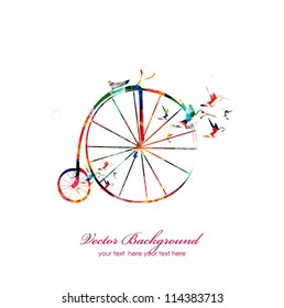 Colorful bicycle with hummingbirds background