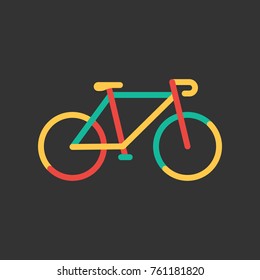 Colorful Bicycle icon. Linear sign bike. Vector illustration in flat style isolated on dark background