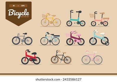 Colorful Bicycle Illustration Vector Set