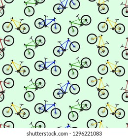 Colorful bicycle seamless pattern in vector flat style