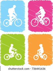 colorful bicyclists icons set - vector