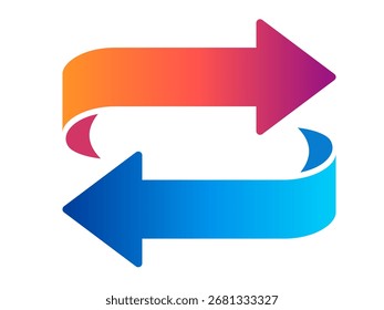 Colorful bi-directional arrow diagram in gradient blue and red colors symbolizing exchange flow or process dynamics. Clipart image.