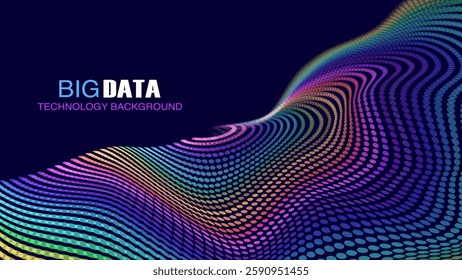 Colorful Big Data and Deep Learning Technology Background: Abstract Digital Wave with Dots. Futuristic Circular Data Visualization and Business Graphs