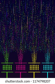 Colorful big data information sorting visualization. Social network, financial analysis of complex databases. Visual information complexity clarification.  Separation of a digital signal streaming.