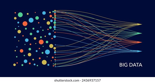 Colorful big data information sorting visualization. Social network, financial analysis of complex databases. Visual information complexity clarification. Intricate data graphic.