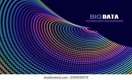 Colorful Big Data Technology Background: Abstract Digital Wave with Dots. Futuristic Circular Data Visualization and Business Graphs