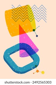 Colorful big geometric shapes. Object in trendy riso graph design. Geometry elements abstract risograph print texture style.