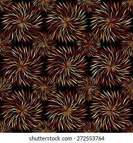 Colorful big hand drawn flowers on black background, vector seamless pattern, abstract print 