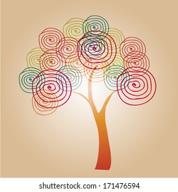 a colorful big tree with spirals as leaves in gradient background