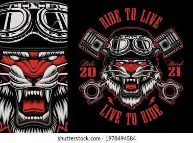 Colorful biker patch with a tiger biker, this design can be used as well as a t-shirt print.