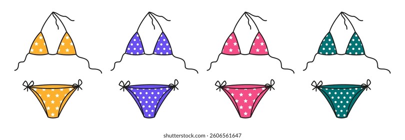 Colorful bikini set isolated on a white background. Bikini collection on a white backdrop