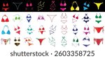 Colorful bikini vector set for summer beachwear design. Vibrant swimsuit illustrations in various styles, perfect for fashion, vacation, and swimwear projects