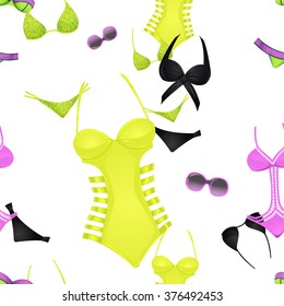 Colorful bikinis background. Vector seamless pattern. 