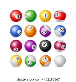 Colorful Billiard Balls Set on a White Background. Vector illustration