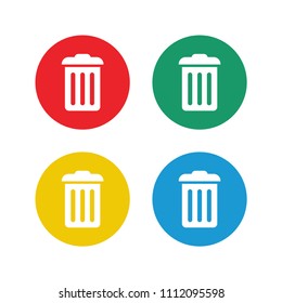 Colorful bin flat icons, put on a circular red, green, blue, and yellow background.