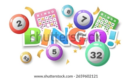 Colorful bingo game elements with cards and balls