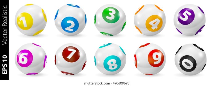 Colorful Bingo Lottery Number Balls 3d. Vector colored balls isolated. Bingo balls set. Ball lottery.