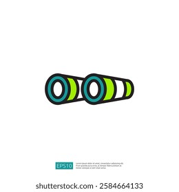 Colorful Binoculars With Green Accents Shown Against A Bright White Background, Design Illustration Icon, Vector Art, Modern Icon, Symbol For Viewing, Optics, Outdoor Activities