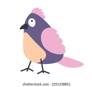 Colorful bird, avian animal with feathers and plumage. Isolated species with claws and beak, exotic or tropical personage. Character with tail and wings, wilderness and fauna. Vector in flat style