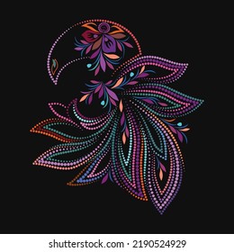 Colorful bird with beads - floral folk art traditional pattern. Vector logo design.