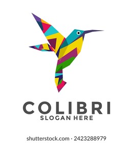 Logo de Colibri de pájaro colorido , logotipo del vector de la natación Plantilla de diseño de vectores simples