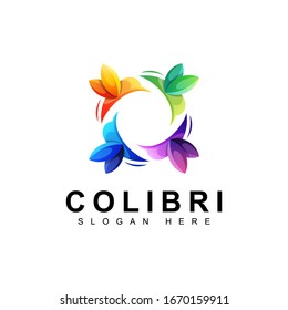 logotipo de pájaro colorido colibri, diseño del logotipo de colibrí modelo vectorial