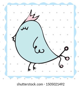Colorful bird collection. Cute hand drawn bird doodle. Good for posters, stickers, cards, alphabet and nursery decor. Scandinavian kids illustration