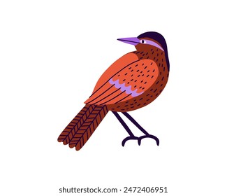 Colorful bird drawn by hand. Animals, nature. Vector flat illustration.