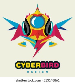 Colorful bird emblem. Logo design element. Cartoon character. Origami style