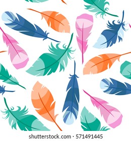 Colorful Bird Feathers seamless pattern