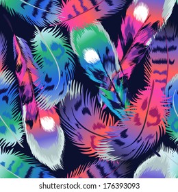 Colorful bird feathers seamless vector background