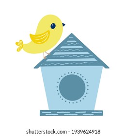 Colorful bird house with bird. Vector illustration
