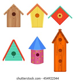 colorful bird houses set vector illustration isolated on a white background