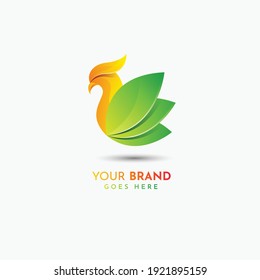 Colorful Bird leaf illustration logo template