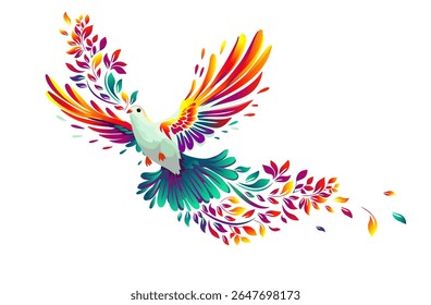 The colorful bird of peace, the dove. hand drawing. Not AI. Vector illustration.